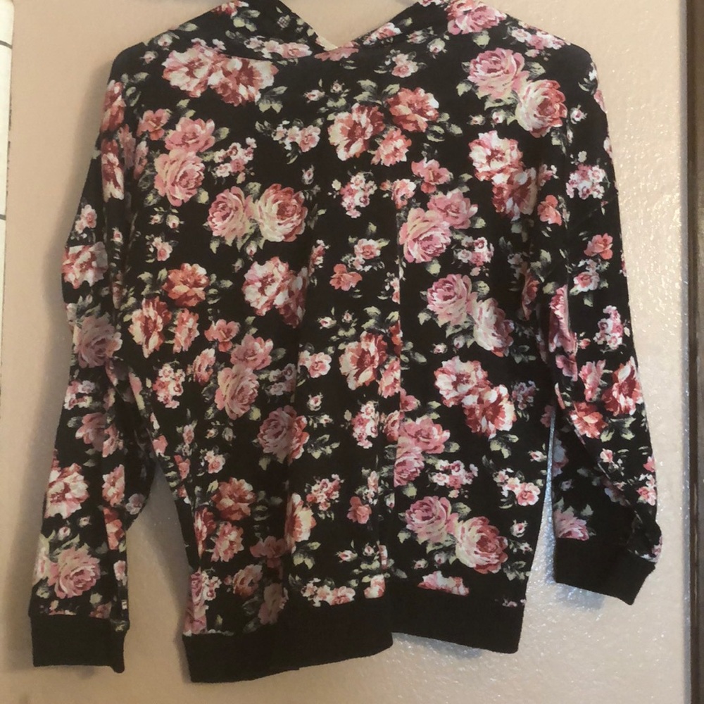 Floral Print Hoodie with Lace Spine